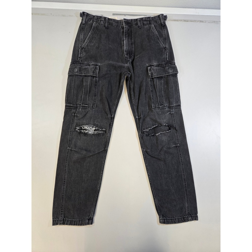 Levis Premium Black Denim Cargo‎ Pants Distressed Knee W32 Womens Streetwear
